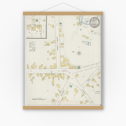 Old map wall art mockup — magnetic wood frame on white wall — Sanborn Fire Insurance Map from Prospect, Oneida County, New York (1894), Sheet #0001