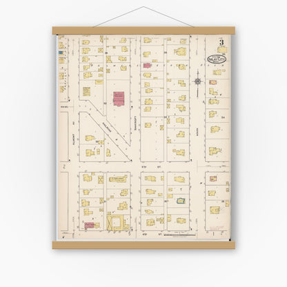 Old map wall art mockup — magnetic wood frame on white wall — Sanborn Fire Insurance Map from Imlay City, Lapeer County, Michigan (1922), Sheet #0003