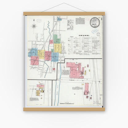 Old map wall art mockup — magnetic wood frame on white wall — Sanborn Fire Insurance Map from Shelby, Richland County, Ohio (1899) - Complete Map Set