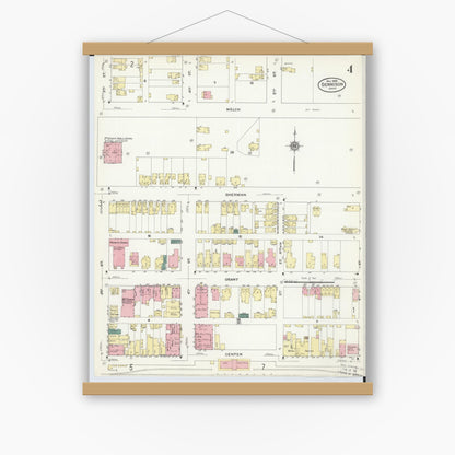 Old map wall art mockup — magnetic wood frame on white wall — Sanborn Fire Insurance Map from Dennison, Tuscarawas County, Ohio (1909), Sheet #0004