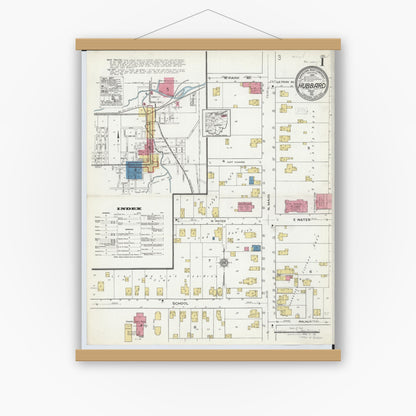 Old map wall art mockup — magnetic wood frame on white wall — Sanborn Fire Insurance Map from Hubbard, Trumbull County, Ohio (1921), Sheet #0001
