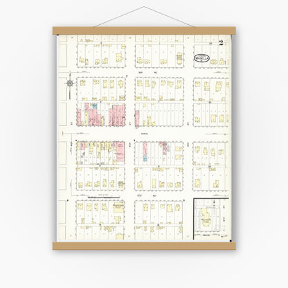 Old map wall art mockup — magnetic wood frame on white wall — Sanborn Fire Insurance Map from Manilla, Crawford County, Iowa (1914), Sheet #0002