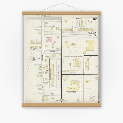 Old map wall art mockup — magnetic wood frame on white wall — Sanborn Fire Insurance Map from Brockton, Plymouth County, Massachusetts (1889), Sheet #0029