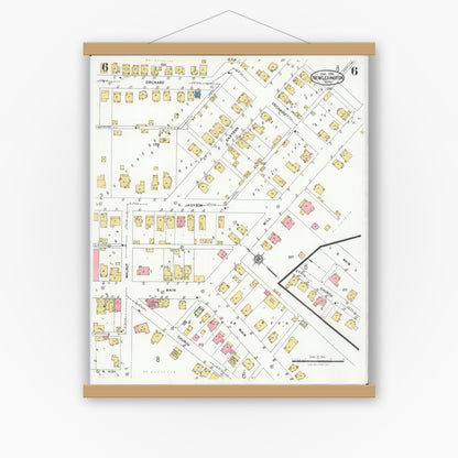 Old map wall art mockup — magnetic wood frame on white wall — Sanborn Fire Insurance Map from New Lexington, Perry County, Ohio (1926), Sheet #0006
