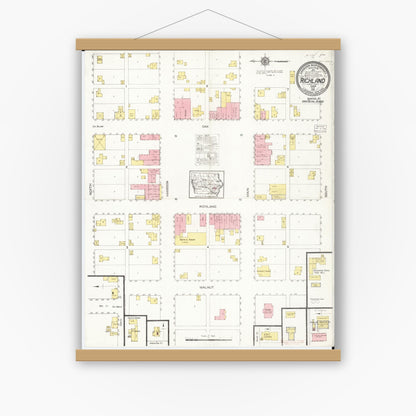 Old map wall art mockup — magnetic wood frame on white wall — Sanborn Fire Insurance Map from Richland, Keokuk County, Iowa (1916), Sheet #0001