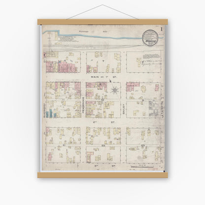 Old map wall art mockup — magnetic wood frame on white wall — Sanborn Fire Insurance Map from Wabasha, Wabasha County, Minnesota (1885) - Complete Map Set