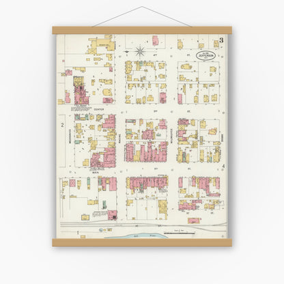 Old map wall art mockup — magnetic wood frame on white wall — Sanborn Fire Insurance Map from Jefferson, Jefferson County, Wisconsin (1898), Sheet #0003