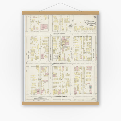 Old map wall art mockup — magnetic wood frame on white wall — Sanborn Fire Insurance Map from New Albany, Floyd County, Indiana (1886), Sheet #0003