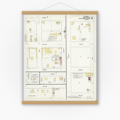 Old map wall art mockup — magnetic wood frame on white wall — Sanborn Fire Insurance Map from Seymour, Baylor County, Texas (1916), Sheet #0005