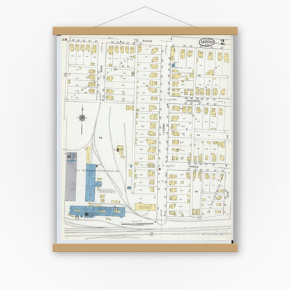 Old map wall art mockup — magnetic wood frame on white wall — Sanborn Fire Insurance Map from Marion, Marion County, Ohio (1919) - Complete Map Set