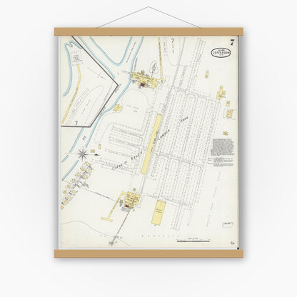 Old map wall art mockup — magnetic wood frame on white wall — Sanborn Fire Insurance Map from Jefferson, Marion County, Texas (1896), Sheet #0007