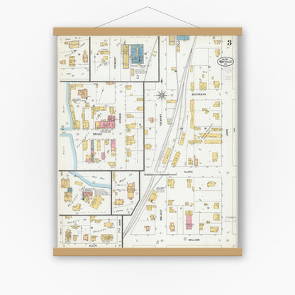 Old map wall art mockup — magnetic wood frame on white wall — Sanborn Fire Insurance Map from Mayville, Dodge County, Wisconsin (1900), Sheet #0003