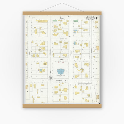 Old map wall art mockup — magnetic wood frame on white wall — Sanborn Fire Insurance Map from Georgetown, Williamson County, Texas (1900), Sheet #0004