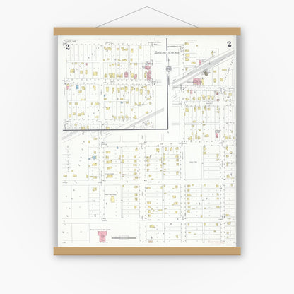 Old map wall art mockup — magnetic wood frame on white wall — Sanborn Fire Insurance Map from Wyanet, Bureau County, Illinois (1932), Sheet #0002