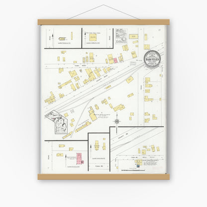 Old map wall art mockup — magnetic wood frame on white wall — Sanborn Fire Insurance Map from Bark River, Delta County, Michigan (1927), Sheet #0001