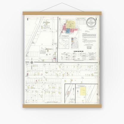 Old map wall art mockup — magnetic wood frame on white wall — Sanborn Fire Insurance Map from Quitaque, Briscoe County, Texas (1936), Sheet #0001