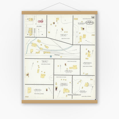Old map wall art mockup — magnetic wood frame on white wall — Sanborn Fire Insurance Map from Slatington, Lehigh County, Pennsylvania (1908), Sheet #0014