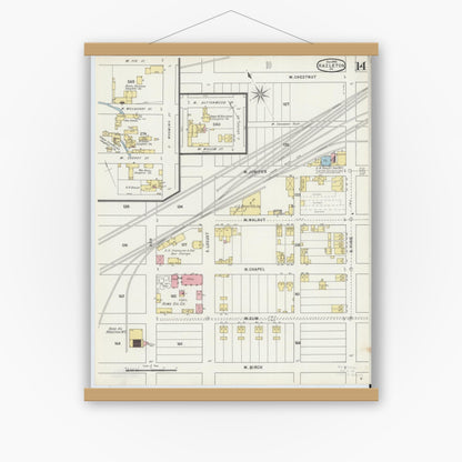 Old map wall art mockup — magnetic wood frame on white wall — Sanborn Fire Insurance Map from Hazleton, Luzerne County, Pennsylvania (1895), Sheet #0014