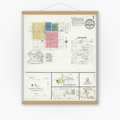 Old map wall art mockup — magnetic wood frame on white wall — Sanborn Fire Insurance Map from Santa Anna, Coleman County, Texas (1921) - Complete Map Set