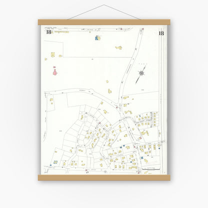 Old map wall art mockup — magnetic wood frame on white wall — Sanborn Fire Insurance Map from Lexington, Middlesex County, Massachusetts (1935), Sheet #0018