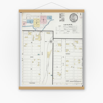 Old map wall art mockup — magnetic wood frame on white wall — Sanborn Fire Insurance Map from Tower, Saint Louis County, Minnesota (1888) - Complete Map Set