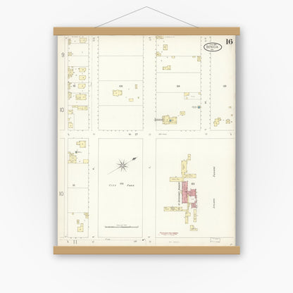 Old map wall art mockup — magnetic wood frame on white wall — Sanborn Fire Insurance Map from Benicia, Solano County, California (1899), Sheet #0016