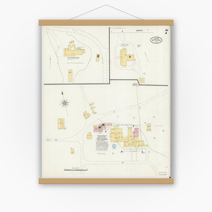 Old map wall art mockup — magnetic wood frame on white wall — Sanborn Fire Insurance Map from Attica, Fountain County, Indiana (1905), Sheet #0007