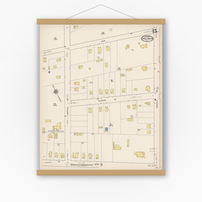 Old map wall art mockup — magnetic wood frame on white wall — Sanborn Fire Insurance Map from Englewood, Bergen County, New Jersey (1922), Sheet #0015