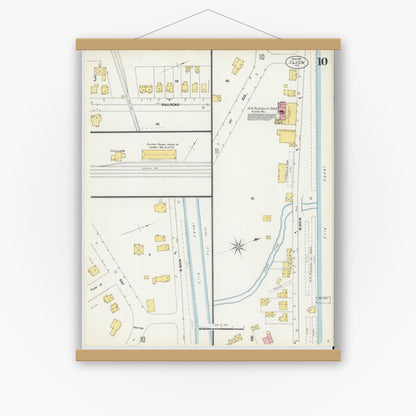 Old map wall art mockup — magnetic wood frame on white wall — Sanborn Fire Insurance Map from Ilion, Herkimer County, New York (1902), Sheet #0010