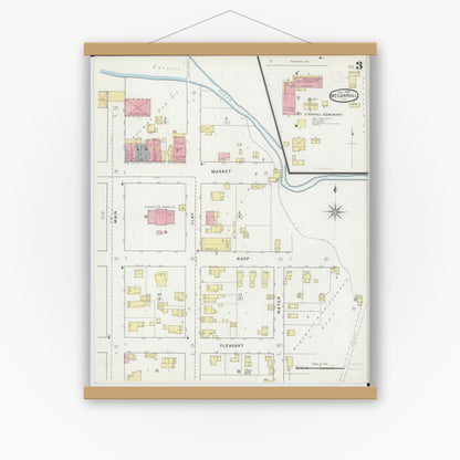Old map wall art mockup — magnetic wood frame on white wall — Sanborn Fire Insurance Map from Mount Carroll, Carroll County, Illinois (1894), Sheet #0003