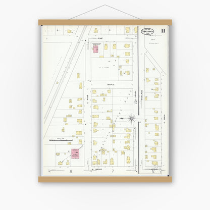 Old map wall art mockup — magnetic wood frame on white wall — Sanborn Fire Insurance Map from Owatonna, Steele County, Minnesota (1909), Sheet #0011