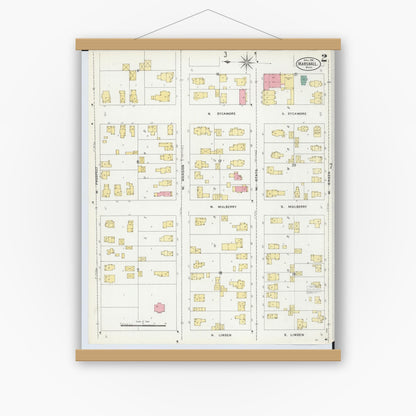 Old map wall art mockup — magnetic wood frame on white wall — Sanborn Fire Insurance Map from Marshall, Calhoun County, Michigan (1906), Sheet #0002