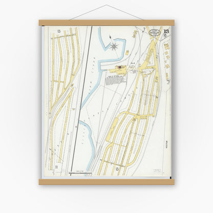 Old map wall art mockup — magnetic wood frame on white wall — Sanborn Fire Insurance Map from Cadillac, Wexford County, Michigan (1900), Sheet #0013