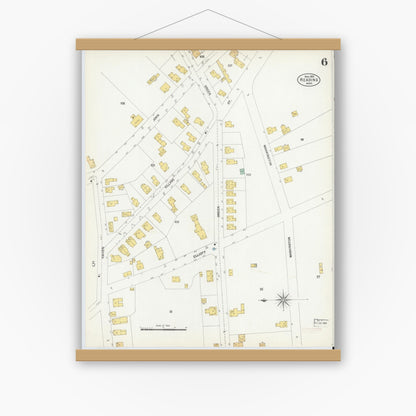 Old map wall art mockup — magnetic wood frame on white wall — Sanborn Fire Insurance Map from Reading, Middlesex County, Massachusetts (1903), Sheet #0006
