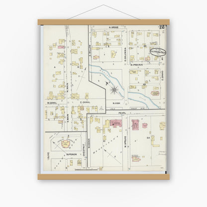 Old map wall art mockup — magnetic wood frame on white wall — Sanborn Fire Insurance Map from Chippewa Falls, Chippewa County, Wisconsin (1890), Sheet #0012