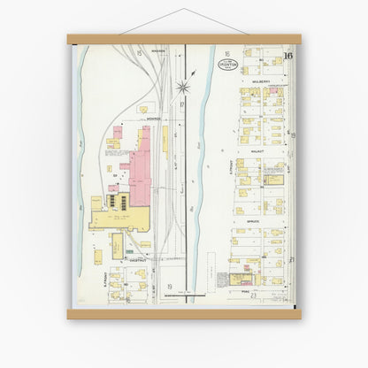 Old map wall art mockup — magnetic wood frame on white wall — Sanborn Fire Insurance Map from Ironton, Lawrence County, Ohio (1904), Sheet #0016