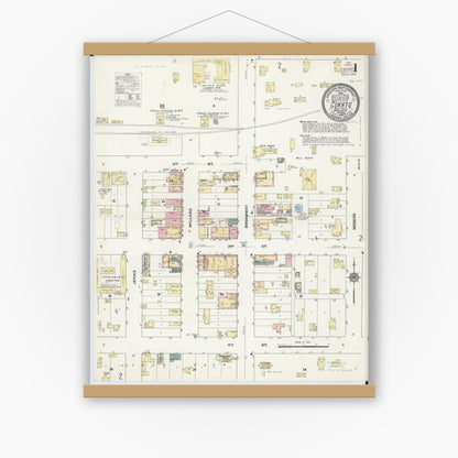 Old map wall art mockup — magnetic wood frame on white wall — Sanborn Fire Insurance Map from Cokato, Wright County, Minnesota (1909) - Complete Map Set