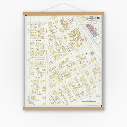 Old map wall art mockup — magnetic wood frame on white wall — Sanborn Fire Insurance Map from Ishpeming, Marquette County, Michigan (1897), Sheet #0010