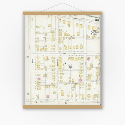 Old map wall art mockup — magnetic wood frame on white wall — Sanborn Fire Insurance Map from Pittston, Luzerne County, Pennsylvania (1903), Sheet #0023