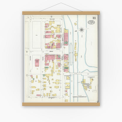 Old map wall art mockup — magnetic wood frame on white wall — Sanborn Fire Insurance Map from Lyons, Wayne County, New York (1904), Sheet #0011