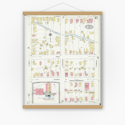 Old map wall art mockup — magnetic wood frame on white wall — Sanborn Fire Insurance Map from Delaware, Delaware County, Ohio (1911), Sheet #0017