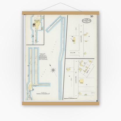 Old map wall art mockup — magnetic wood frame on white wall — Sanborn Fire Insurance Map from Cheboygan, Cheboygan County, Michigan (1895), Sheet #0016