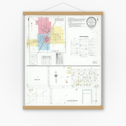 Old map wall art mockup — magnetic wood frame on white wall — Sanborn Fire Insurance Map from Weston, Wood County, Ohio (1948) - Complete Map Set