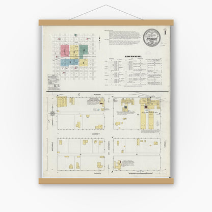 Old map wall art mockup — magnetic wood frame on white wall — Sanborn Fire Insurance Map from Weimar, Colorado County, Texas (1912) - Complete Map Set