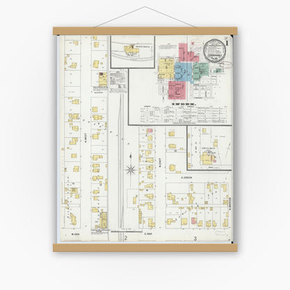Old map wall art mockup — magnetic wood frame on white wall — Sanborn Fire Insurance Map from Carbondale, Jackson County, Illinois (1899) - Complete Map Set