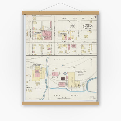 Old map wall art mockup — magnetic wood frame on white wall — Sanborn Fire Insurance Map from Ironton, Lawrence County, Ohio (1885), Sheet #0008