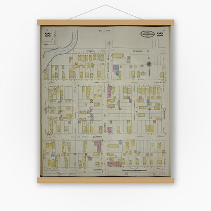 Old map wall art mockup — magnetic wood frame on white wall — Sanborn Fire Insurance Map from Lackawanna, Erie County, New York (1950), Sheet #0022