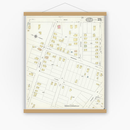 Old map wall art mockup — magnetic wood frame on white wall — Sanborn Fire Insurance Map from Oneida, Madison County, New York (1914), Sheet #0023