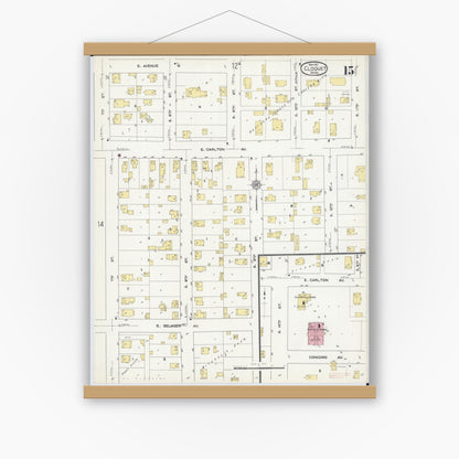 Old map wall art mockup — magnetic wood frame on white wall — Sanborn Fire Insurance Map from Cloquet, Carlton County, Minnesota (1911), Sheet #0015