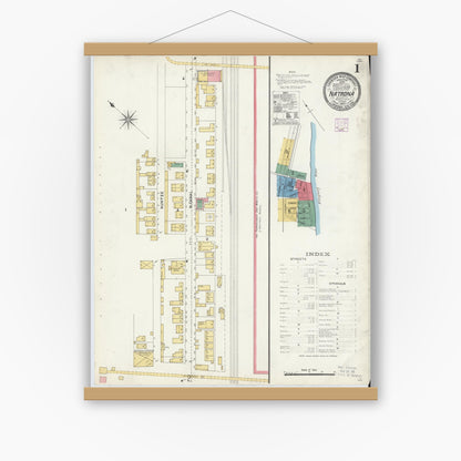Old map wall art mockup — magnetic wood frame on white wall — Sanborn Fire Insurance Map from Natrona, Allegheny County, Pennsylvania (1906), Sheet #0001